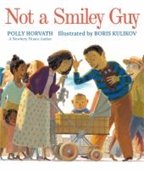 Cover of Not a Smiley Guy featuring a baby surrounded by others trying to get his attention