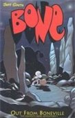 cover image of out from boneville featuring a cartoon figure wandering through a cave