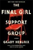 Book cover image of the final girl support group featuring a blood-covered folding chair 