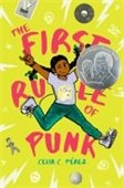 book cover image of the first rule of punk featuring a young girl jumping into the air holding a microphone