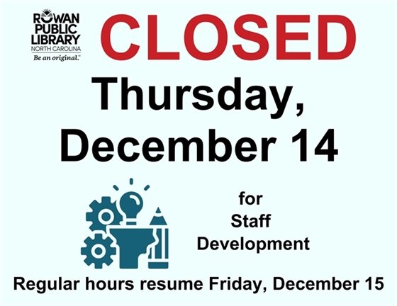 light blue flyer advertising RPL's closure on December 14 for staff development day