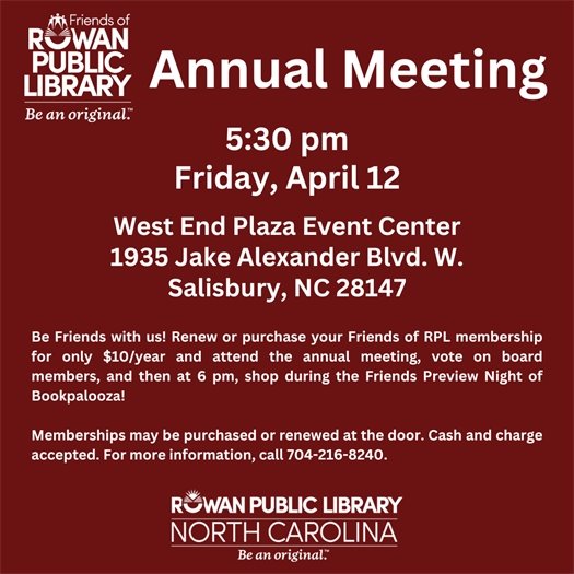 red image with white text advertising the Friends of RPL 2024 annual meeting