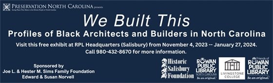 navy blue banner with white text advertising the We Built This exhibit
