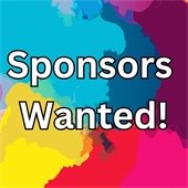 paint splatters with the words "sponsors wanted" written over them