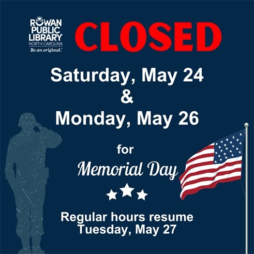 blue background with white text, an American flag, and a silhouette of a soldier saluting