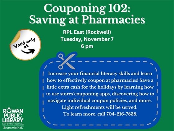 green flyer advertising RPL East's Couponing 102 program