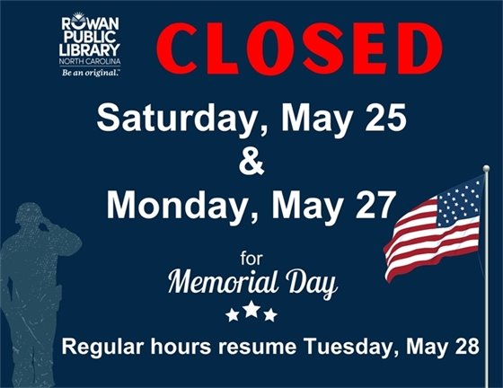navy blue flyer advertising RPL's memorial day weekend closure