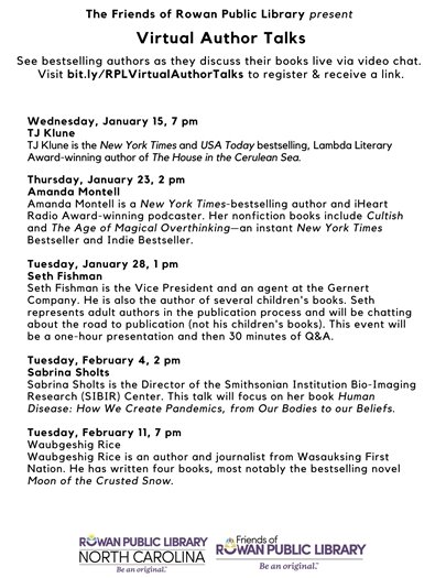 dates for the upcoming January-February Virtual Author Talks