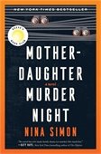 A book cover for mother-daughter murder night featuring binoculars peeking between window blinds