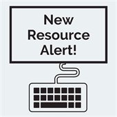 computer keyboard and screen featuring the words "new resource alert"