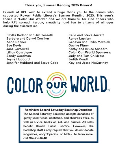 list of Summer Reading 2025 sponsors and donation information