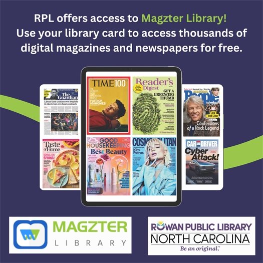 iPad screen showing images of different magazines available via Magzter Library