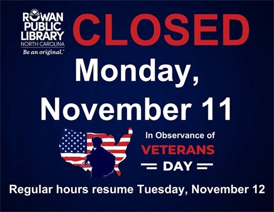 blue flyer with information about RPL's Veterans Day closure