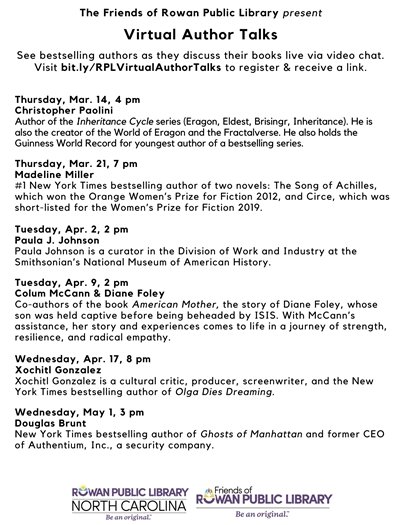 image displaying upcoming author talks 