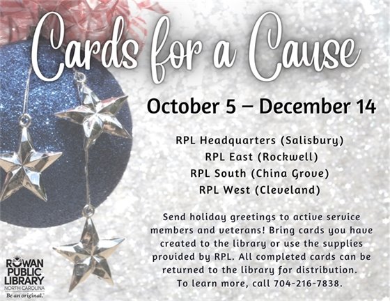 Cards for a Cause flyer featuring patriotic-themed ornaments and a silver background