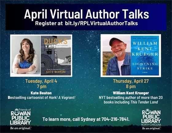 A flyer for the free April virtual author talks