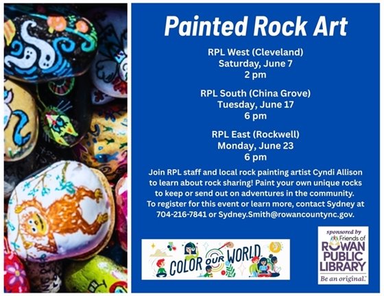 images of painted rocks alongside white text and RPL logos