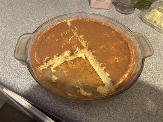 Sericala in a glass baking dish sitting on a kitchen countertop