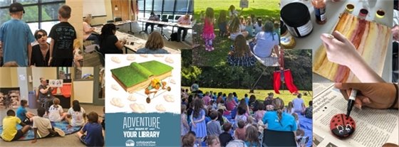 collage of summer reading week two pictures featuring patrons enjoying programs