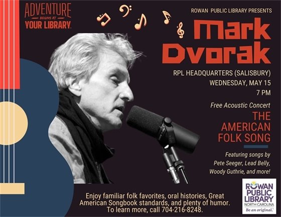flyer advertising a free concert from singer and musician Mark Dvorak