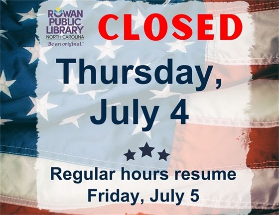 image featuring an American flag with black text advertising RPL's July 4 holiday closure
