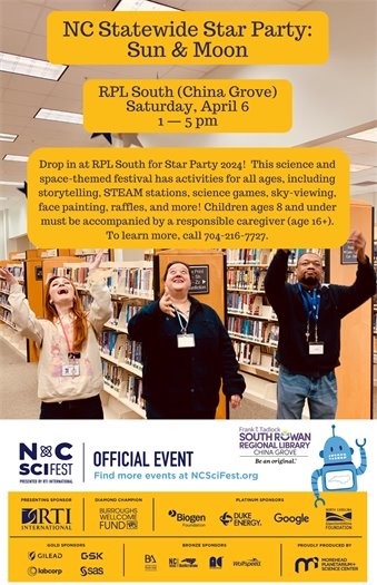 flyer advertising Star Party 2024 featuring three RPL staffers throwing sparkling star cutouts into the air