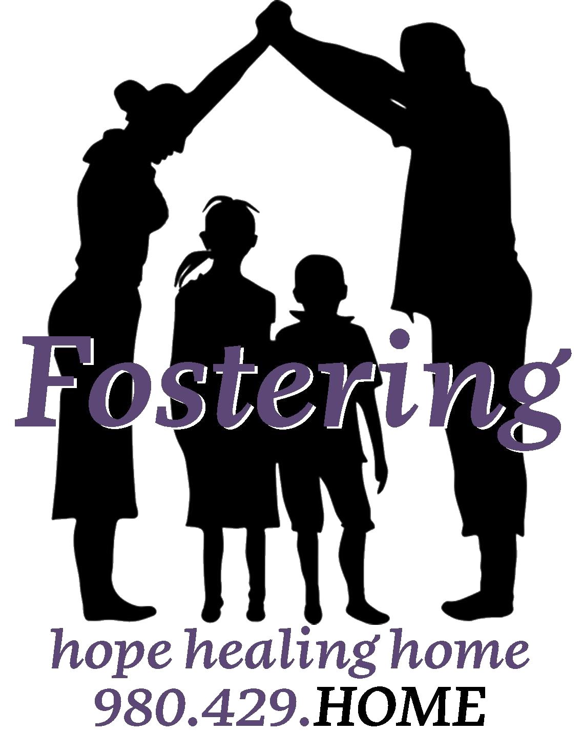 Silhouette of man and woman forming a house with their arms over two small children Words over Image