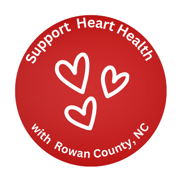 Red circle logo with three white hearts in the center. Text reads "Support Heart Health with Rowa