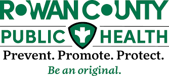 "Logo for Rowan County Public Health featuring a green cross inside a shield. Slogan reads: 'P